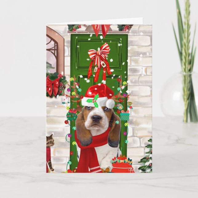 Basset Hound jul Kort (Framsida)