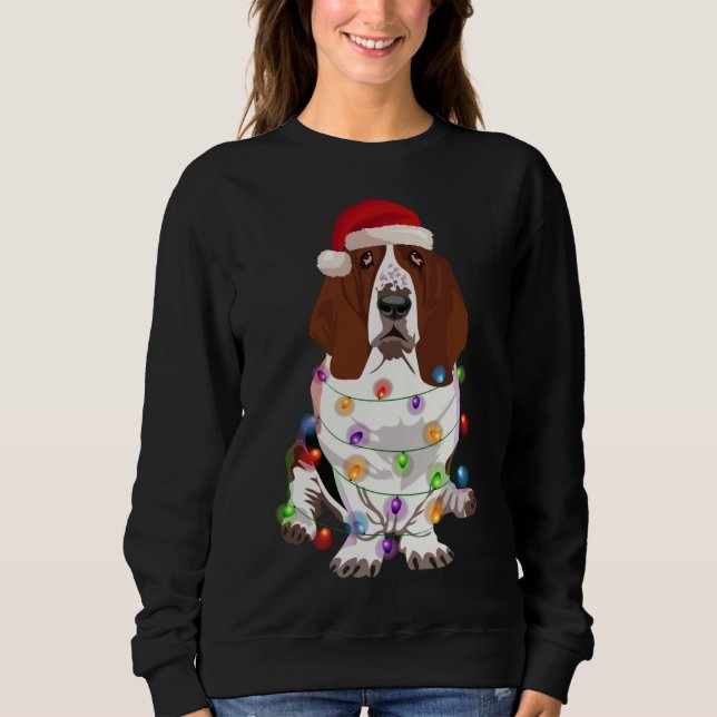 Basset Hound jul Ljus Julafton Hund älskare T Shirt (Framsida)