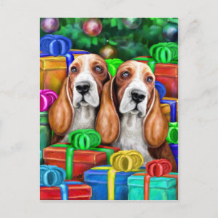 Basset Hound-jul - öppna presenter Helg Vykort