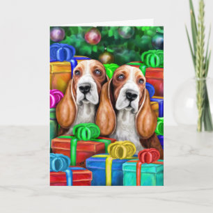 Basset Hound-jul - öppna presenter Helgkort