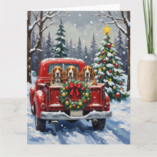 Basset Hound jul röd lastbil högtid Kort