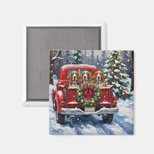 Basset Hound jul röd lastbil högtid Magnet