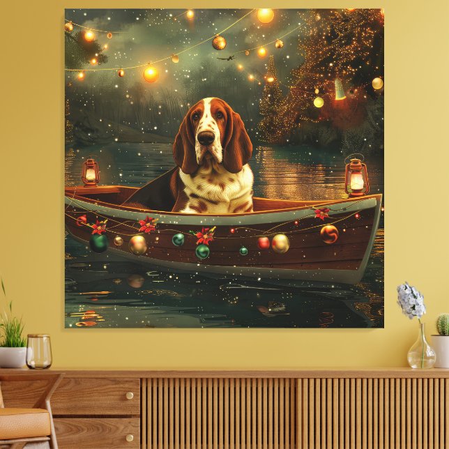 Basset Hound jul - sluten resa Canvastryck (Insitu (Vardagsrum))