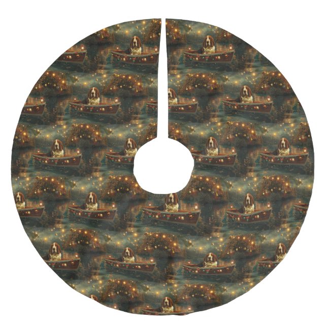 Basset Hound jul - sluten resa Julgransmatta Borstad Polyester (Framsidan)