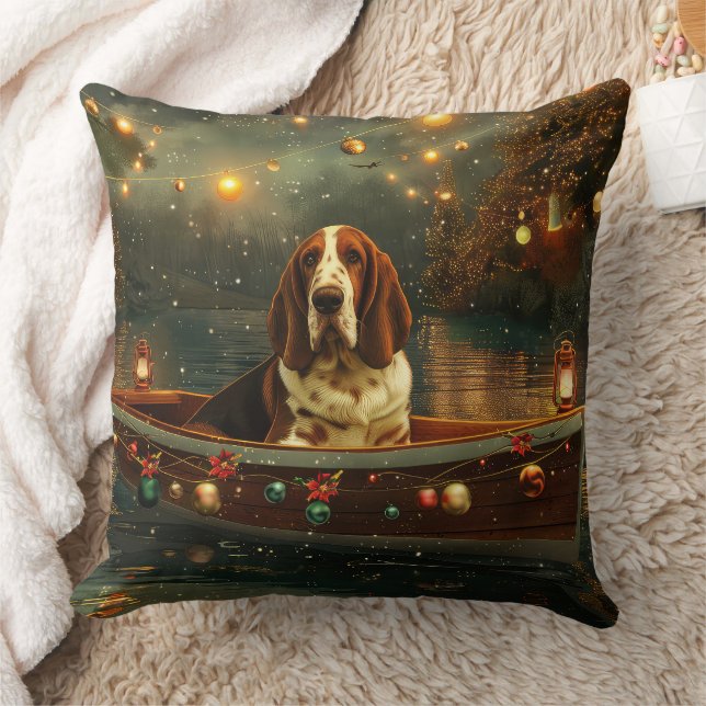 Basset Hound jul - sluten resa Kudde (Filt)