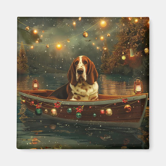 Basset Hound jul - sluten resa Magnet (Framsidan)