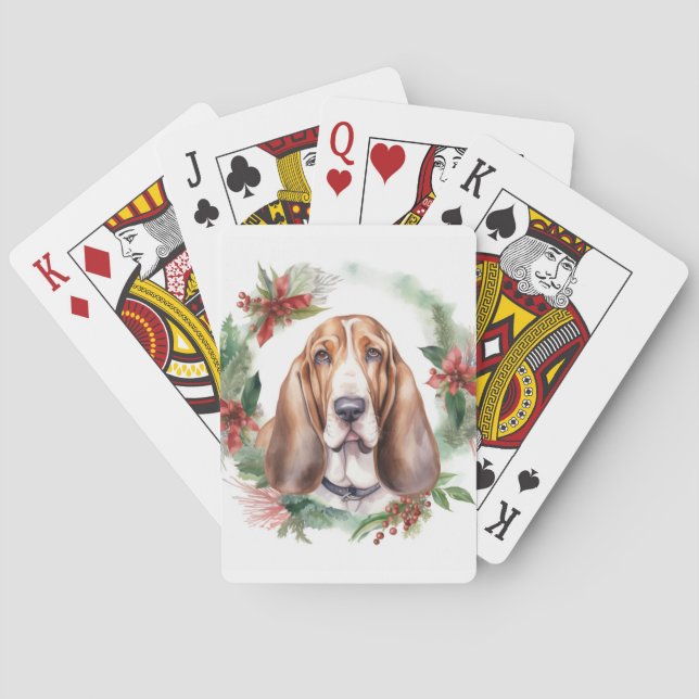 Basset Hound-jul Utandning Festive Valp Casinokort (Baksidan)