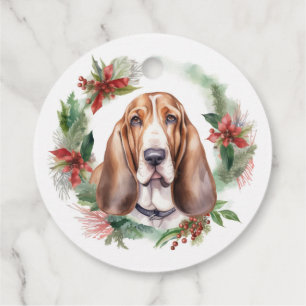 Basset Hound-jul Utandning Festive Valp Gåvor Etiketter