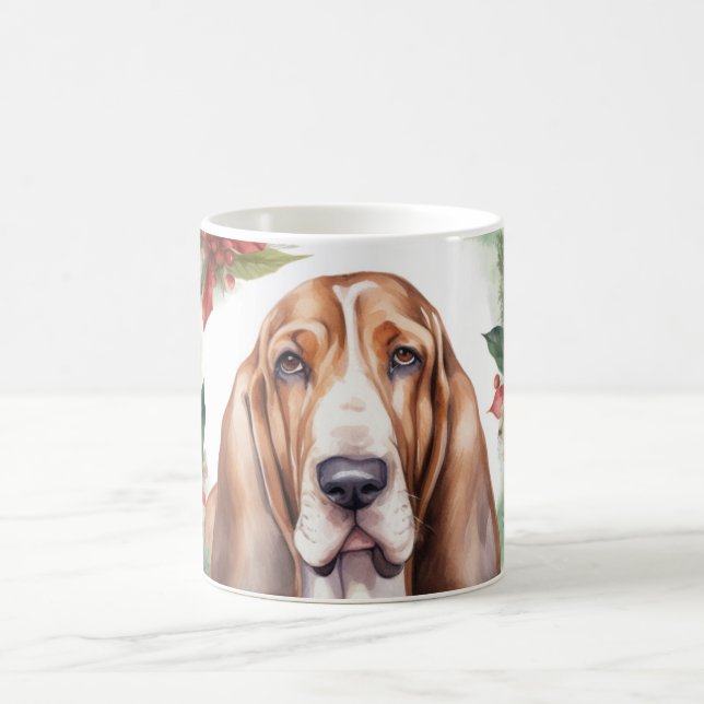 Basset Hound-jul Utandning Festive Valp Kaffemugg (Center)