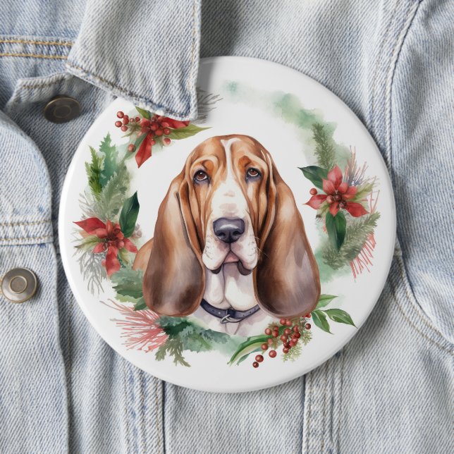 Basset Hound-jul Utandning Festive Valp Knapp (In Situ)