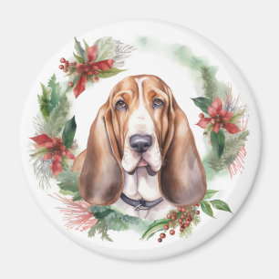 Basset Hound-jul Utandning Festive Valp Magnet