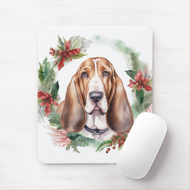 Basset Hound-jul Utandning Festive Valp Musmatta (Med mus)