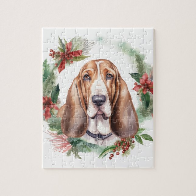 Basset Hound-jul Utandning Festive Valp Pussel (Vertikal)