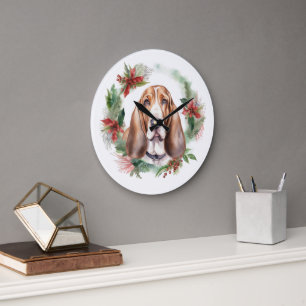 Basset Hound-jul Utandning Festive Valp Stor Klocka