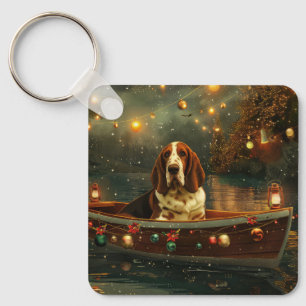 Basset Hound Julfestliga resa Nyckelring