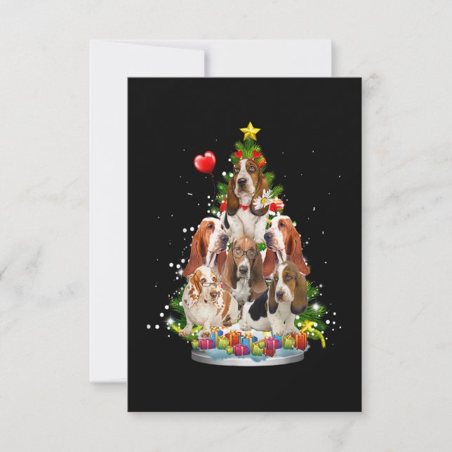 Basset hound Julgran Ornament Santa Hat Xma OSA Kort (Framsida)