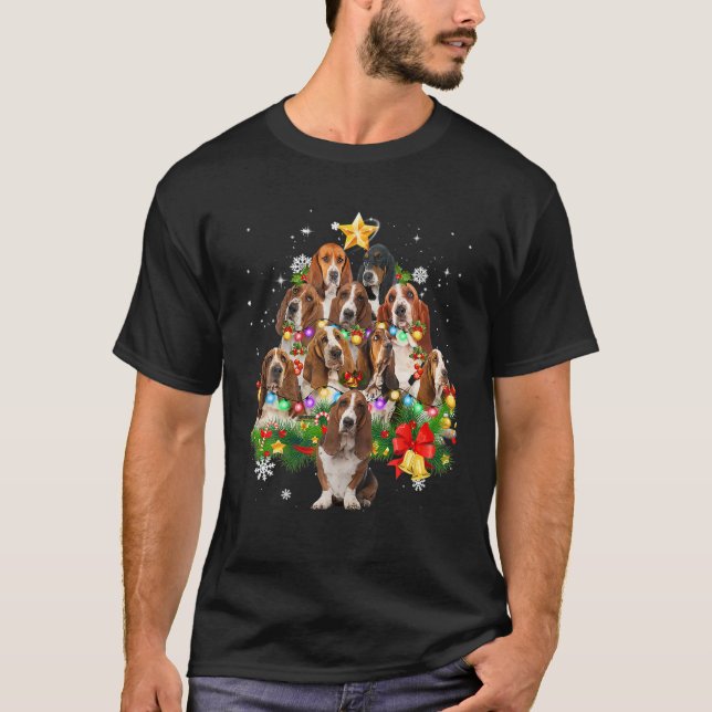 Basset Hound Julgran X-Mas Dekorations FUNN T Shirt (Framsida)