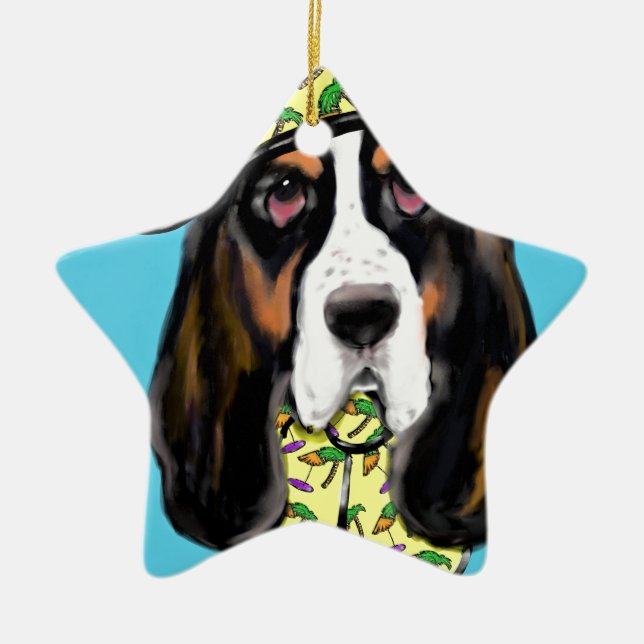 Basset Hound Julgransprydnad Keramik (Framsidan)