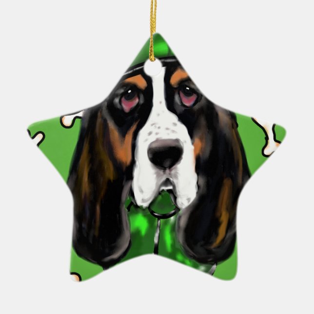 Basset Hound Julgransprydnad Keramik (Framsidan)