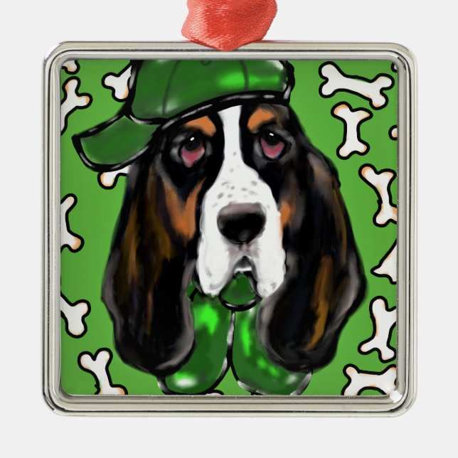 Basset Hound Julgransprydnad Metall (Framsidan)
