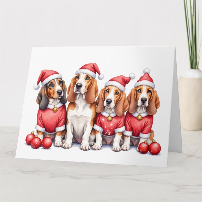 Basset Hound Julklänning Tomtehatt Kort (Framsida)