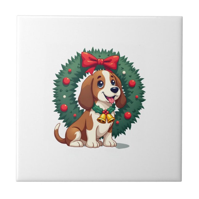 Basset Hound Julklockor Kakelplatta (Framsidan)