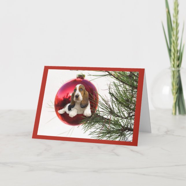 Basset Hound-julkort Boll Hanging Helgkort (Framsida)