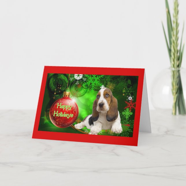 Basset Hound-julkort Glad helg Boll (Framsida)