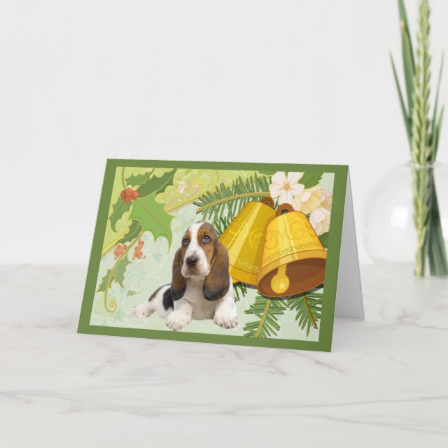 Basset Hound-julkort Klockor Helgkort (Framsida)