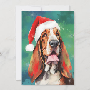 Basset Hound julpensel borst målning konstverk Julkort