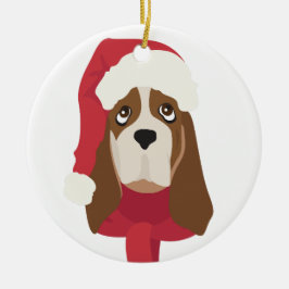 Basset Hound-julprydnaden. Snö Julgransprydnad Keramik
