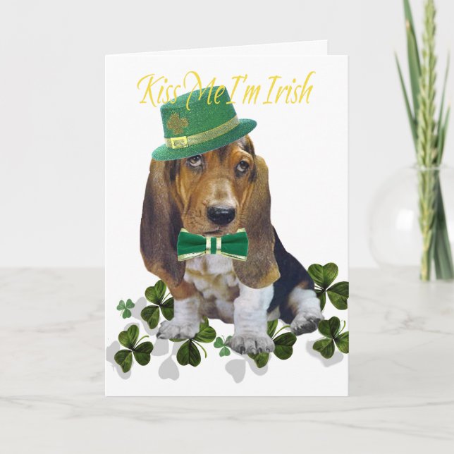 Basset Hound Kiss Me Jag är irländsk Kort (Framsida)