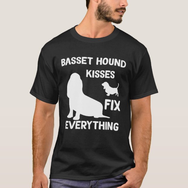 Basset Hound kisses fix everything Basset Hound mo T Shirt (Framsida)