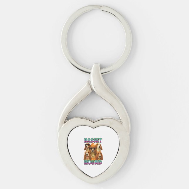Basset Hound Kopia Twisted Heart Silverfärgad Nyckelring (Framsidan)