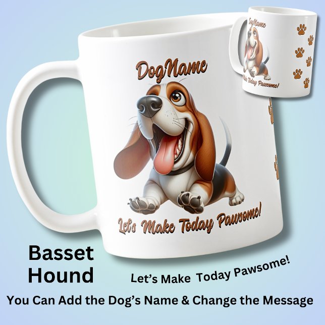 Basset Hound - Lägg till Hund Namn, Ändra text Kaffemugg (Skapare uppladdad)