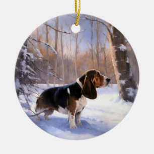 Basset Hound Låt det snöa jul Julgransprydnad Keramik