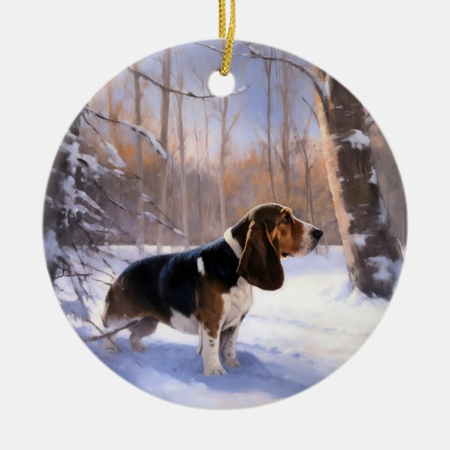 Basset Hound Låt det snöa jul Julgransprydnad Keramik (Framsidan)