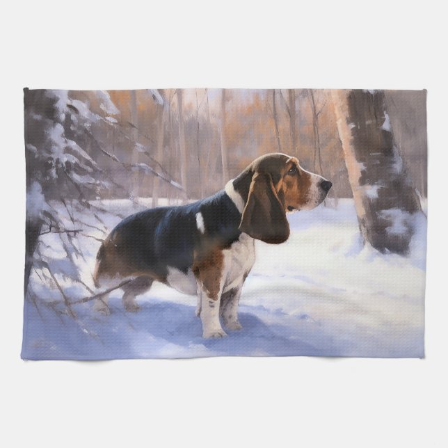 Basset Hound Låt det snöa jul Kökshandduk (Horisontell)