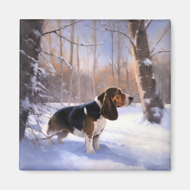 Basset Hound Låt det snöa jul Magnet (Framsidan)