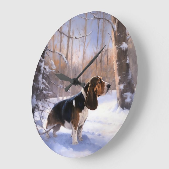 Basset Hound Låt det snöa jul Stor Klocka (Vinkel)