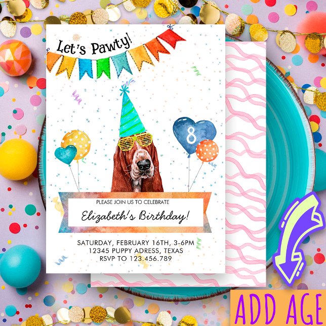 Basset Hound Låter Pawty Hund Födelsedagsfirande Inbjudningar (Skapare uppladdad)