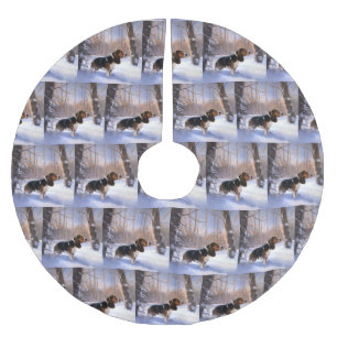 Basset Hound Let It Snow Jul Julgransmatta Borstad Polyester