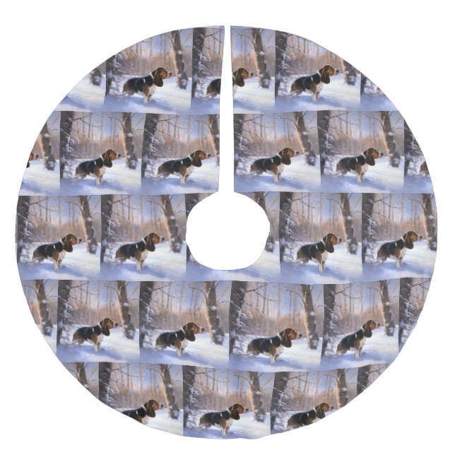 Basset Hound Let It Snow Jul Julgransmatta Borstad Polyester (Framsidan)