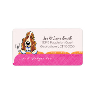 Basset Hound Lycklig Couch Hund Girly Rosa Adressetikett