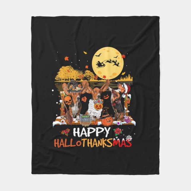 Basset Hound Lycklig Hallothanksmas Halloween Tack Fleecefilt (Framsidan)