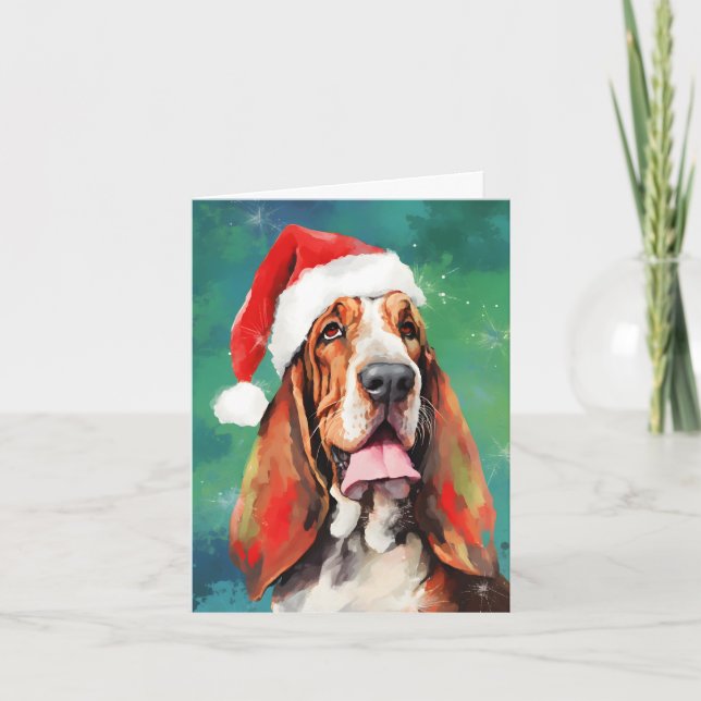Basset Hound-målning av julpensel Kort (Framsida)