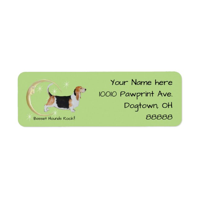Basset Hound, Måne och Stars Returadress Etikett (Framsidan)