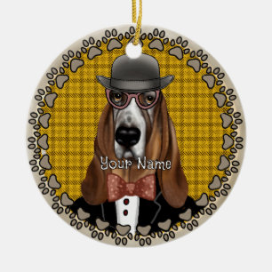 Basset Hound med glasögon Julgransprydnad Keramik