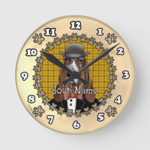 Basset Hound med glasögon Rund Klocka