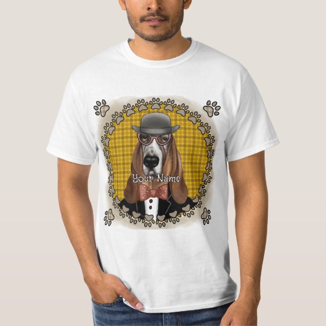 Basset Hound med glasögon T Shirt (Framsida)